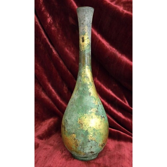 Rare Japan - Vintage Bronze Bud Vase - Mottled Metal Tear Drop - 8.5" - Picture 5 of 5